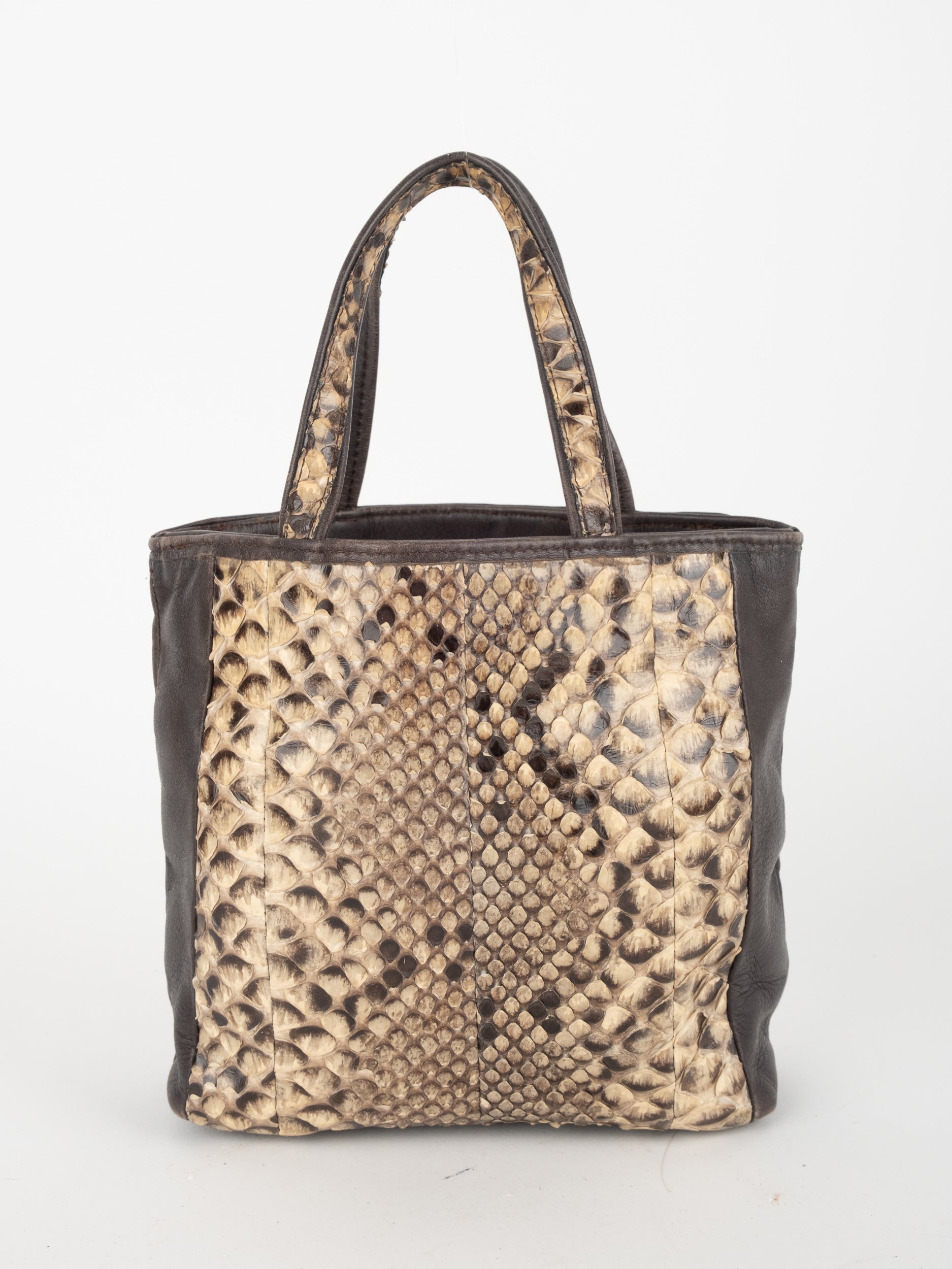 Vintage Python Tote Bag Beige Brown