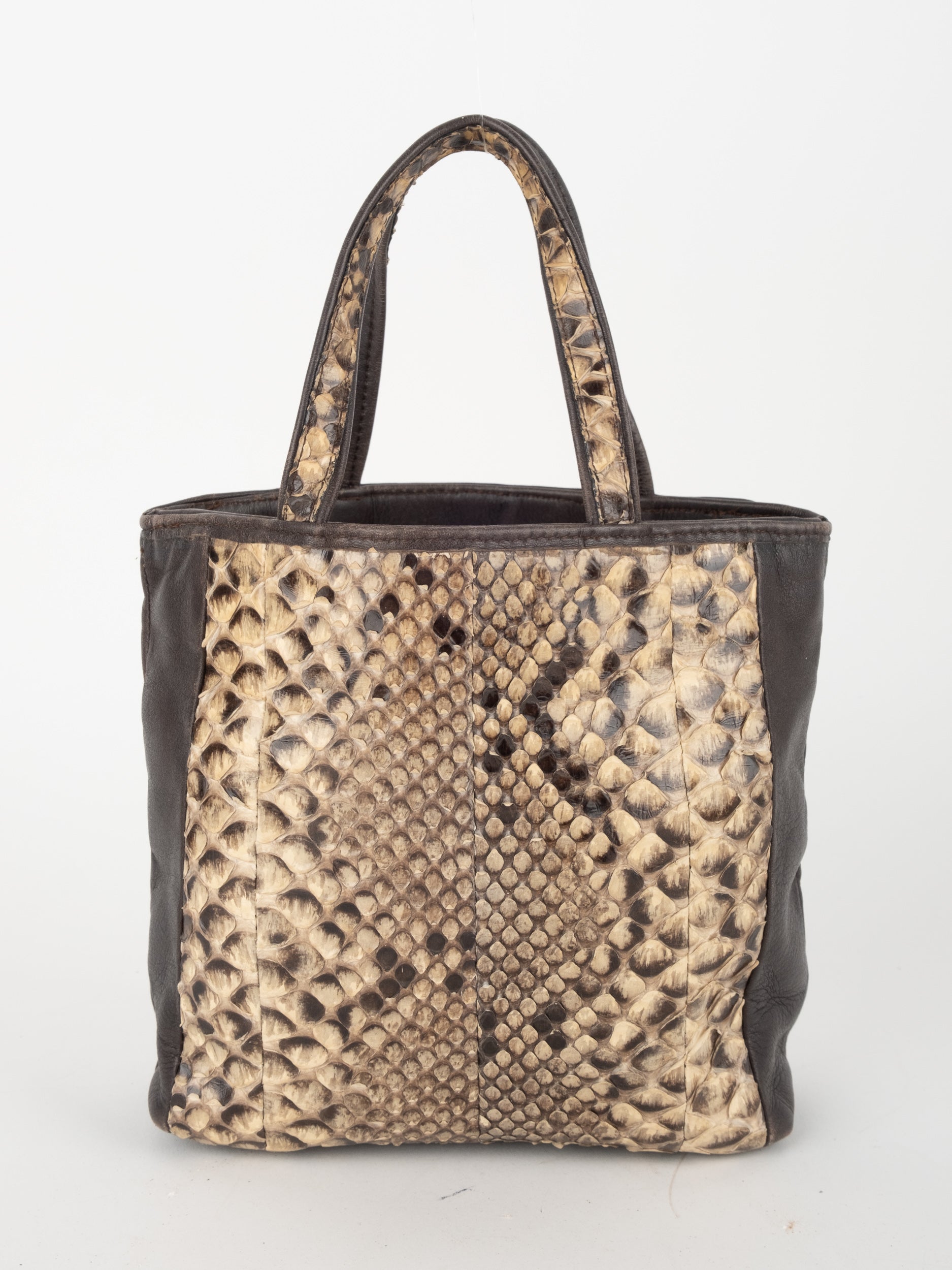 Vintage Python Tote Bag Beige Brown