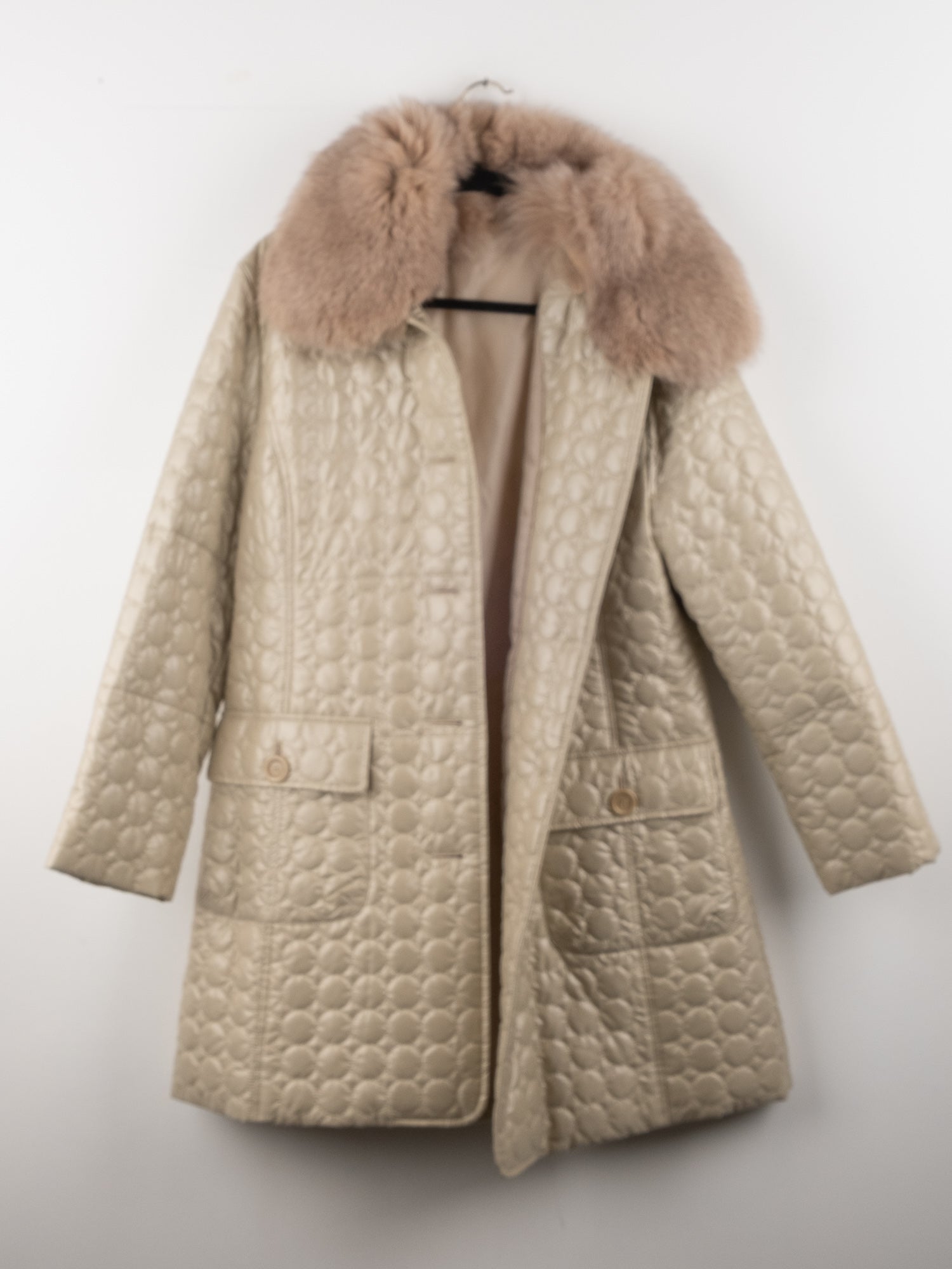 Vintage Cream Coat with Beige Fur Collar
