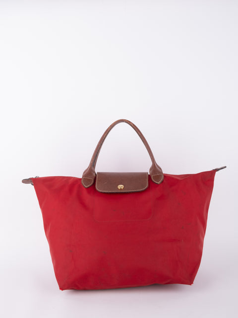 LONGCHAMP Vintage Le Pliage Coral Red Medium Handbag