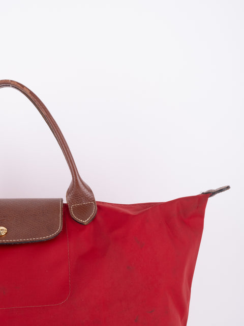 LONGCHAMP Vintage Le Pliage Coral Red Medium Handbag