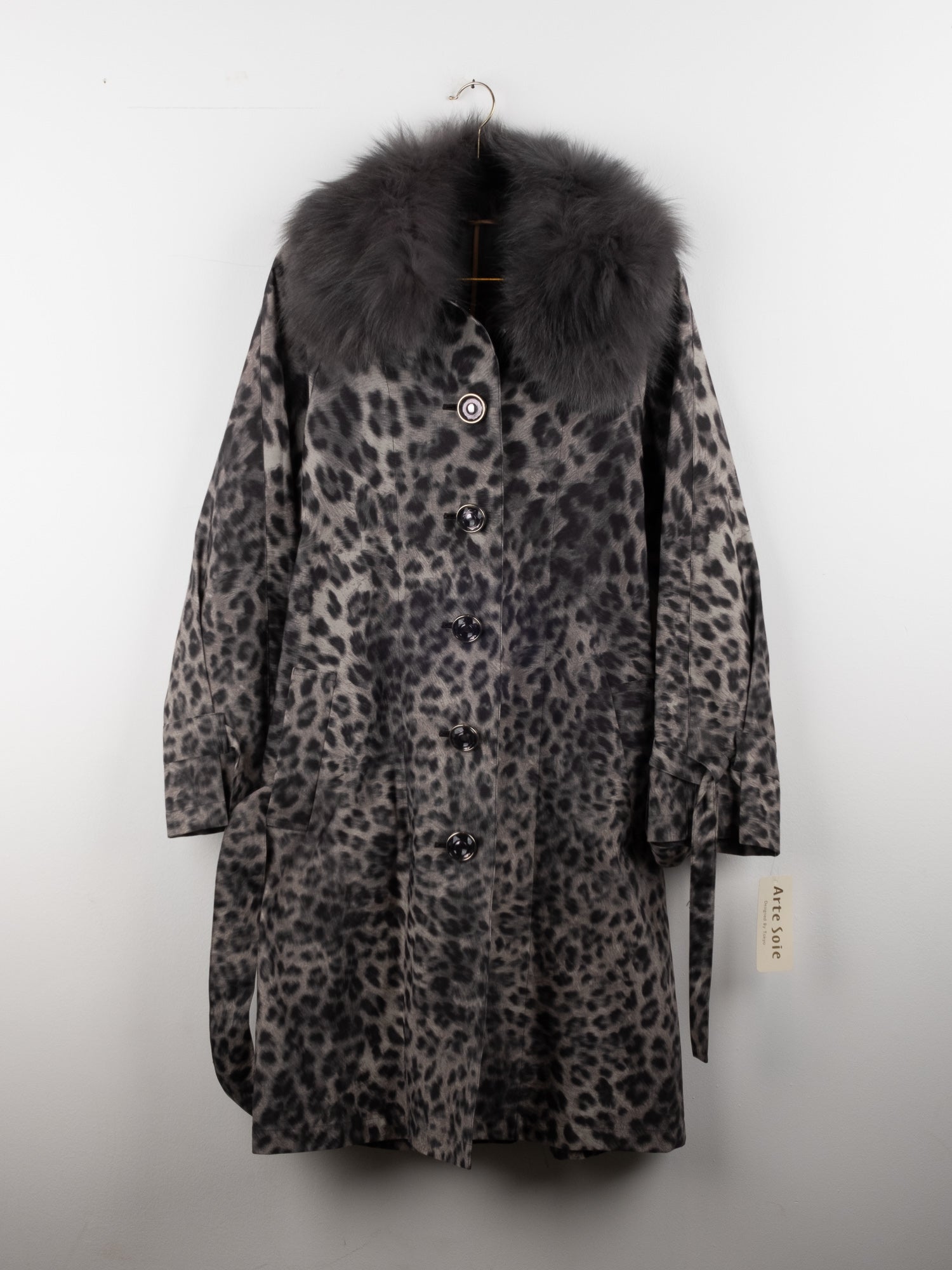 Vintage Leopard Coat with Grey Fur Collar