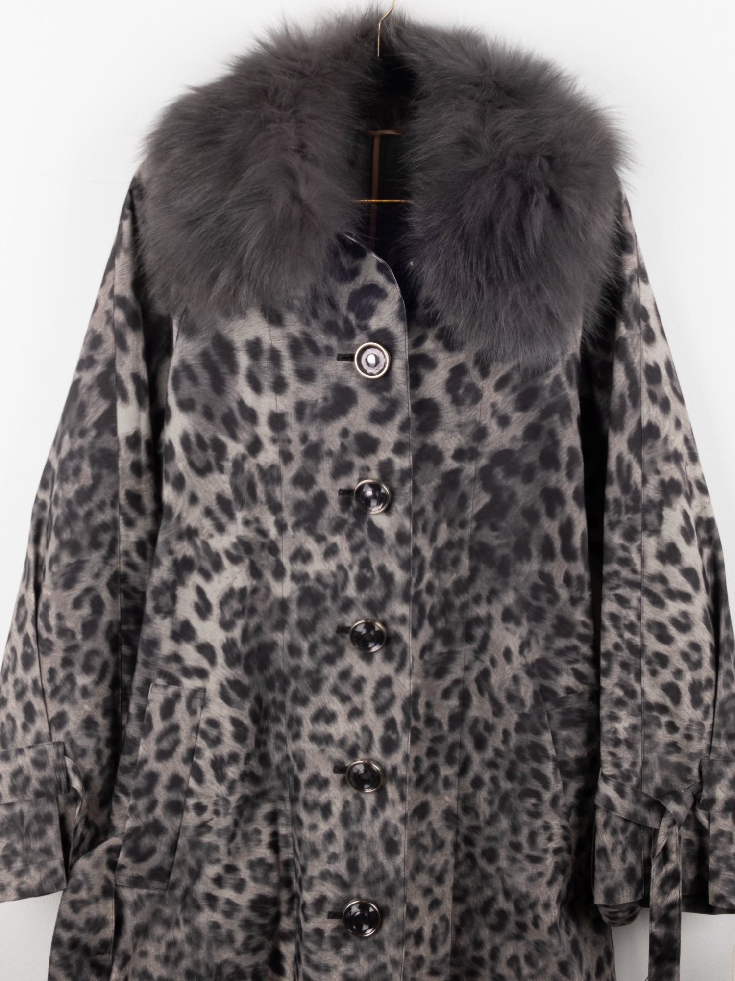 Vintage Leopard Coat with Grey Fur Collar