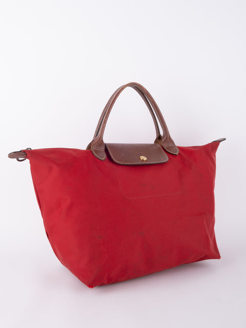 LONGCHAMP Vintage Le Pliage Coral Red Medium Handbag