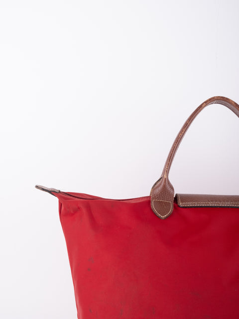 LONGCHAMP Vintage Le Pliage Coral Red Medium Handbag