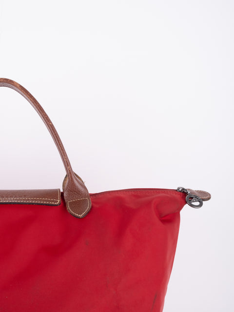 LONGCHAMP Vintage Le Pliage Coral Red Medium Handbag