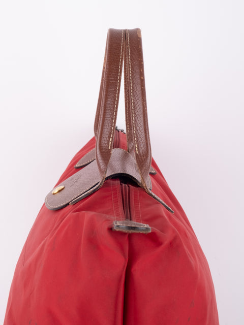 LONGCHAMP Vintage Le Pliage Coral Red Medium Handbag