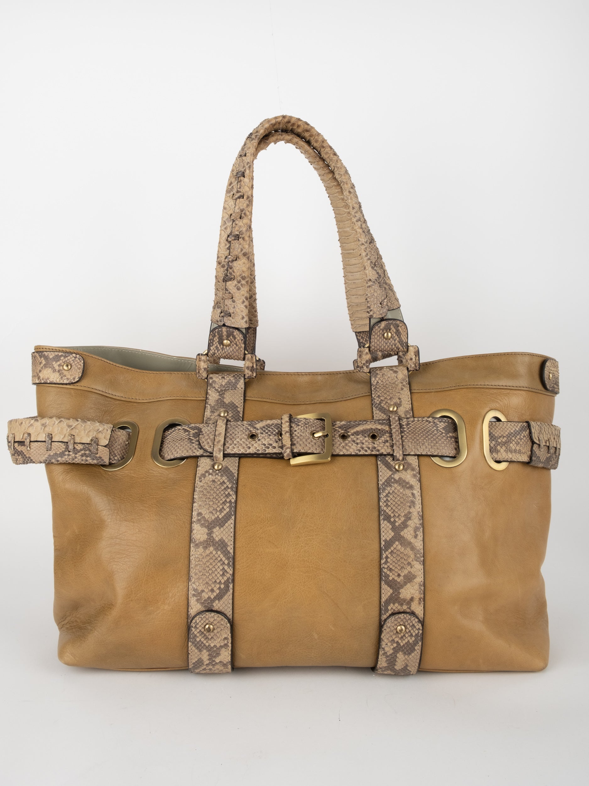 Vintage Leather Python Detail Tote Bag