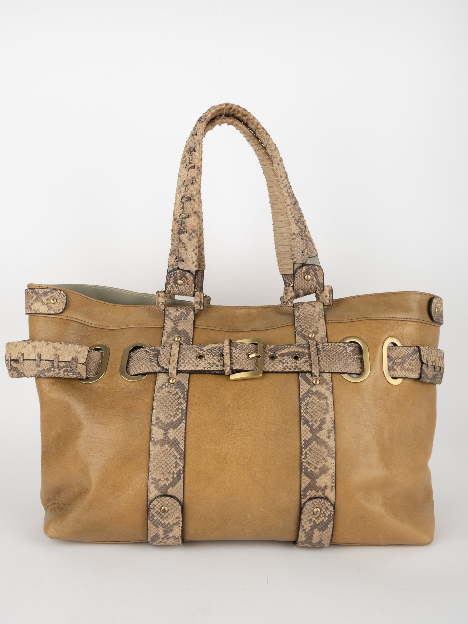 Vintage Leather Python Detail Tote Bag
