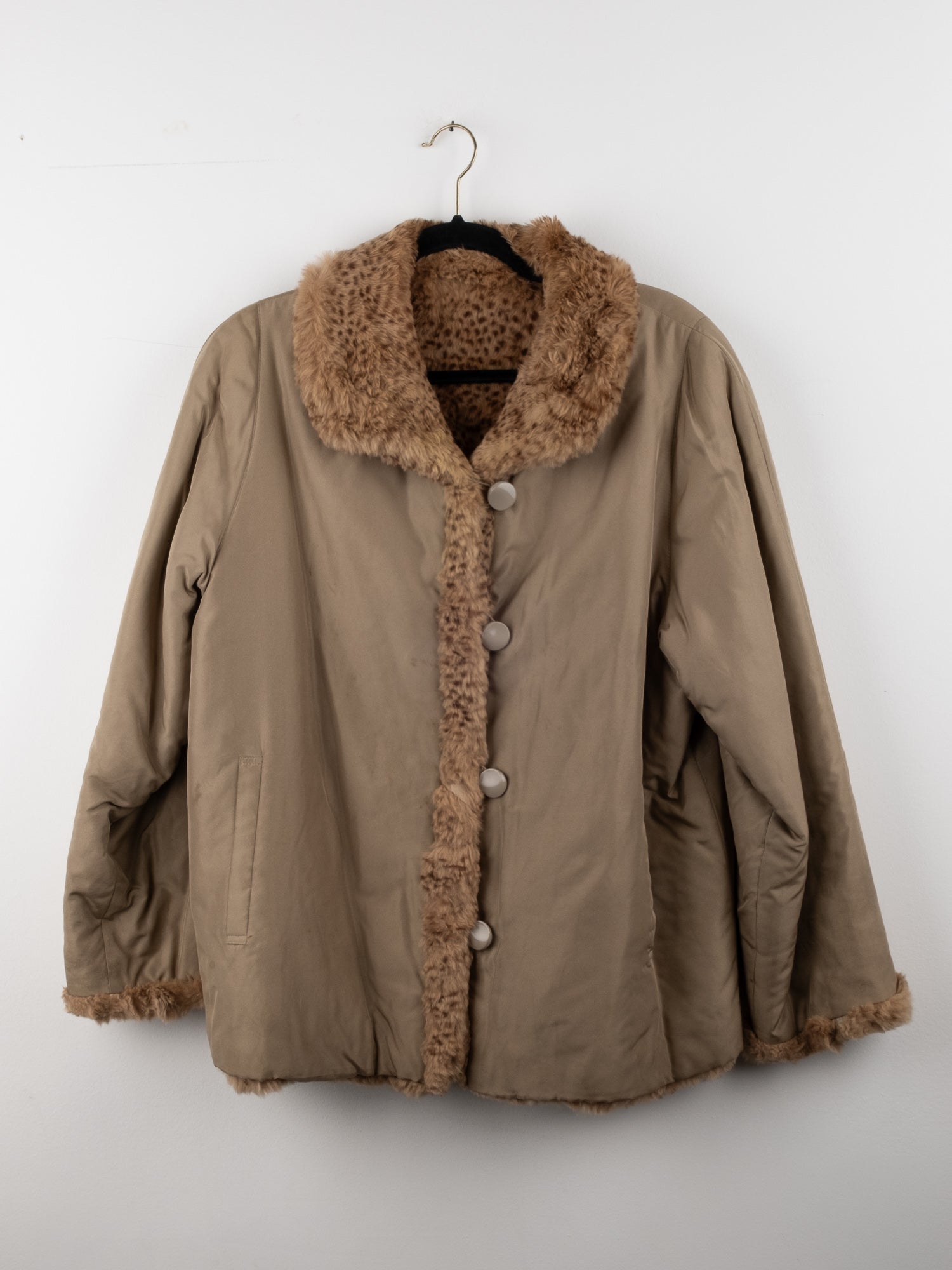 Beige Coat with Fur Trim