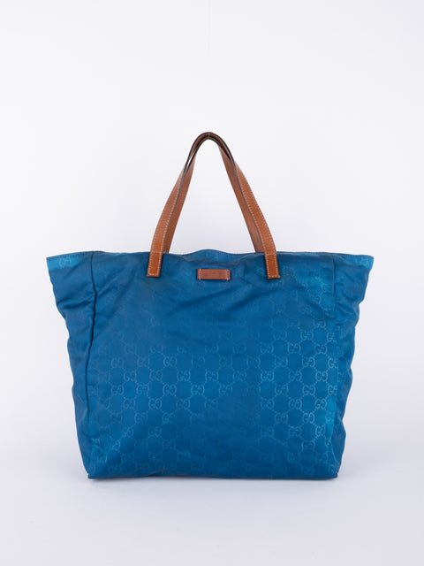 GUCCI Vintage Blue Monogram Tote Bag