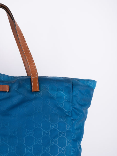 GUCCI Vintage Blue Monogram Tote Bag