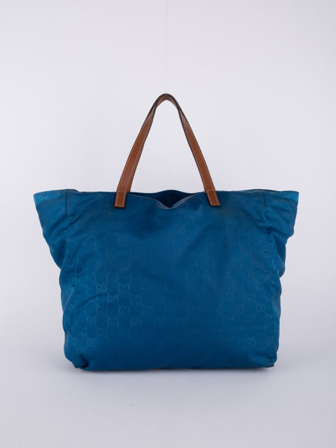 GUCCI Vintage Blue Monogram Tote Bag
