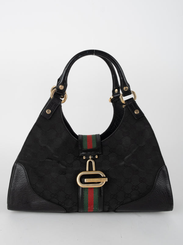 GUCCI Vintage Tom Ford Era Horsebit Monogram Shoulder Bag Black
