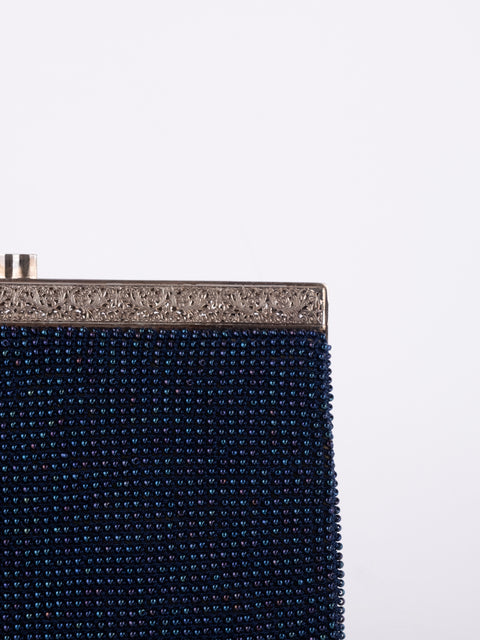 Vintage Handmade Beaded Evening Clutch Bag Black