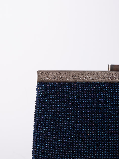 Vintage Handmade Beaded Evening Clutch Bag Black