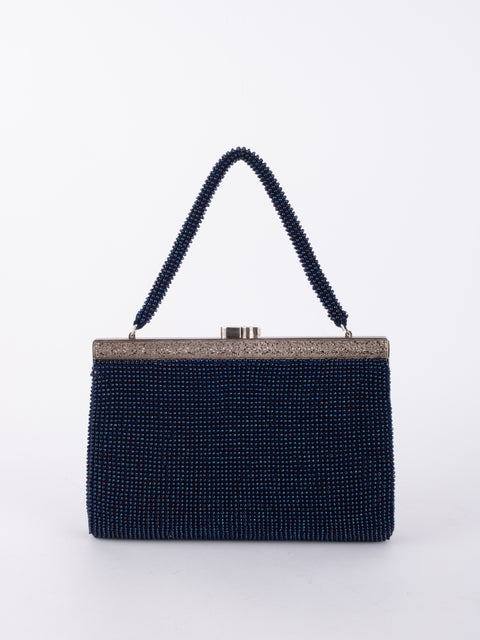Vintage Handmade Beaded Evening Clutch Bag Black