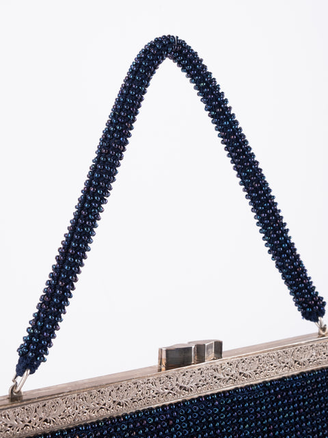 Vintage Handmade Beaded Evening Clutch Bag Black
