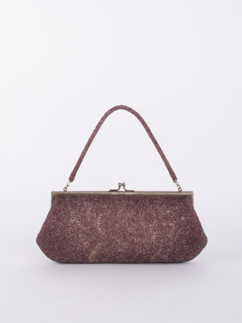 Vintage Handmade Beaded Evening Bag Burgundy