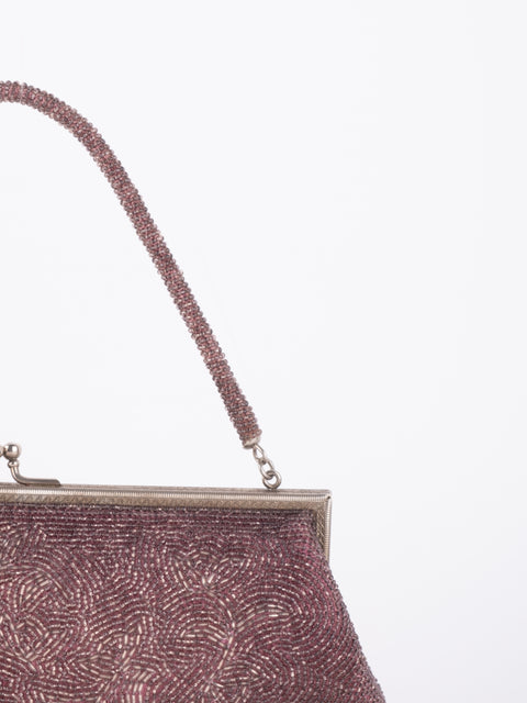 Vintage Handmade Beaded Evening Bag Burgundy