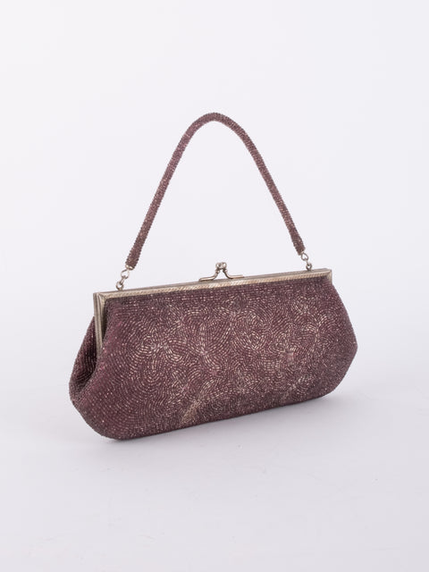 Vintage Handmade Beaded Evening Bag Burgundy