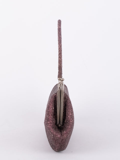 Vintage Handmade Beaded Evening Bag Burgundy