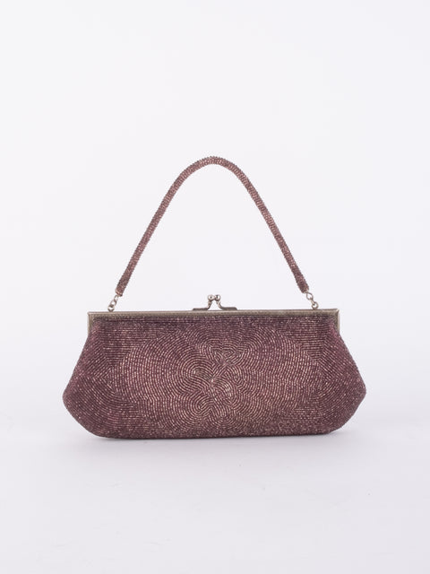 Vintage Handmade Beaded Evening Bag Burgundy