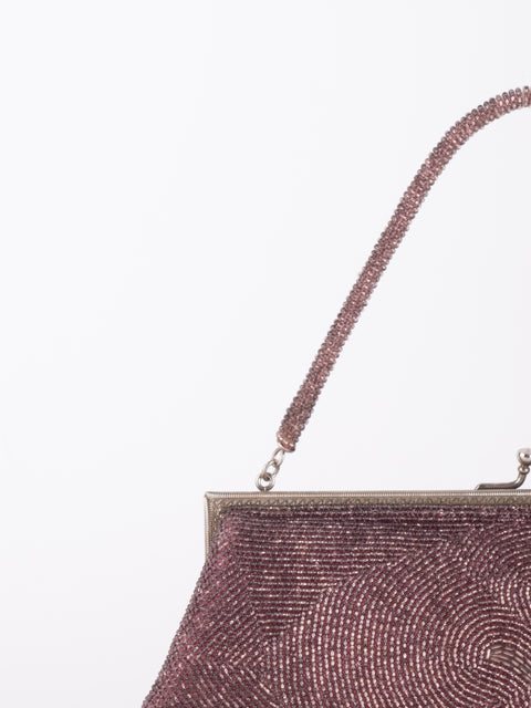 Vintage Handmade Beaded Evening Bag Burgundy