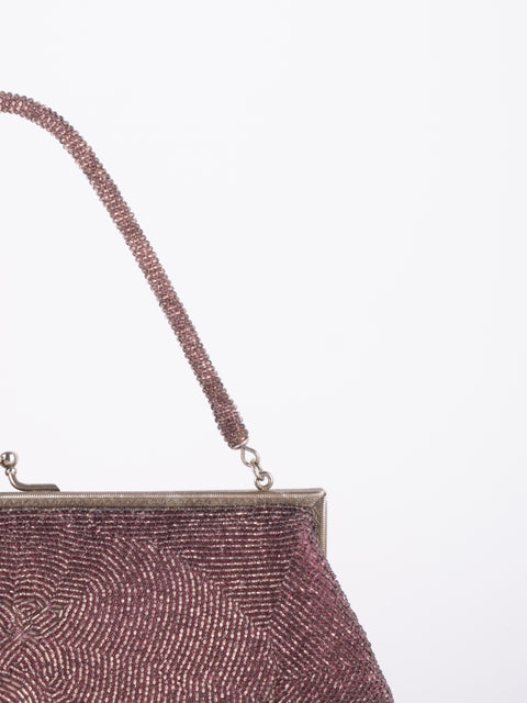 Vintage Handmade Beaded Evening Bag Burgundy