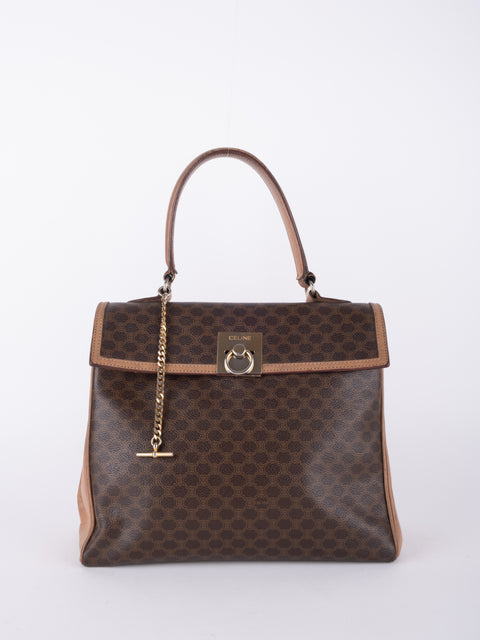 Celine Macadam Vintage Brown Top Handle Tote Bag