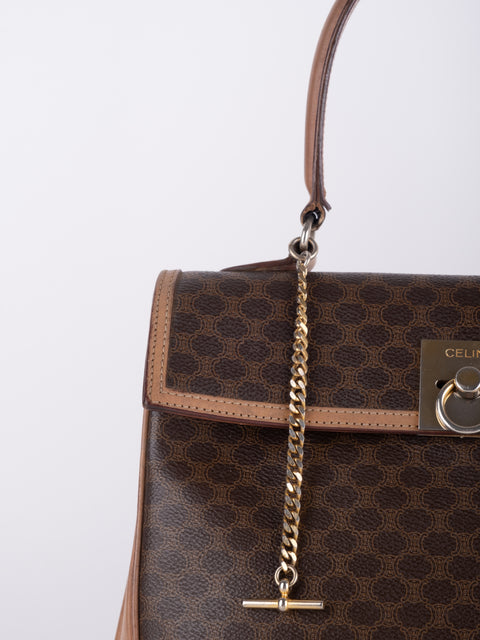 Celine Macadam Vintage Brown Top Handle Tote Bag