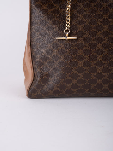 Celine Macadam Vintage Brown Top Handle Tote Bag