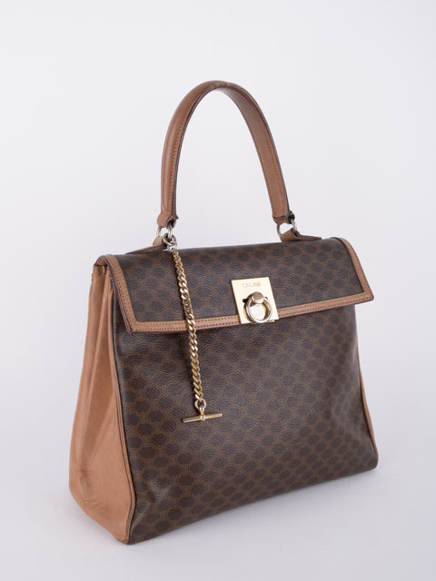 Celine Macadam Vintage Brown Top Handle Tote Bag