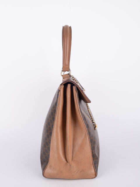 Celine Macadam Vintage Brown Top Handle Tote Bag