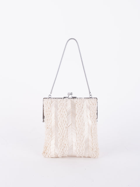 Vintage Handmade Beaded Mini Shoulder Bag Ivory