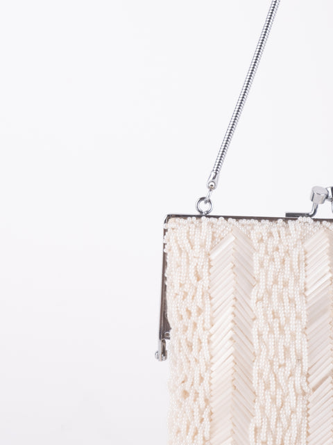 Vintage Handmade Beaded Mini Shoulder Bag Ivory