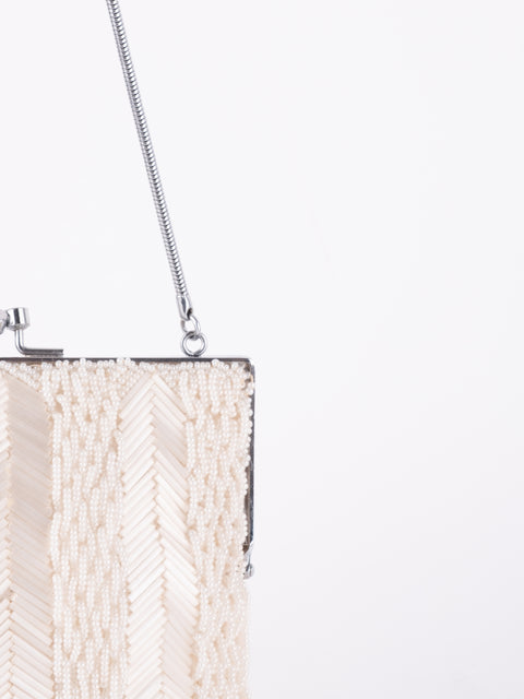 Vintage Handmade Beaded Mini Shoulder Bag Ivory