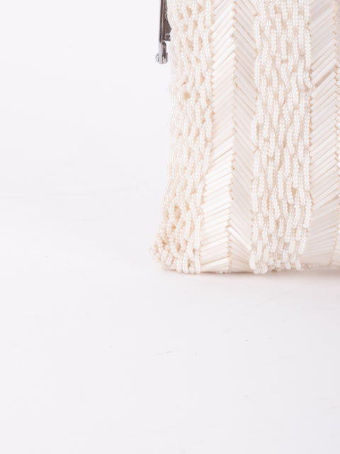 Vintage Handmade Beaded Mini Shoulder Bag Ivory