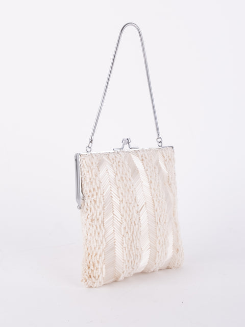 Vintage Handmade Beaded Mini Shoulder Bag Ivory