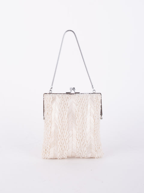 Vintage Handmade Beaded Mini Shoulder Bag Ivory