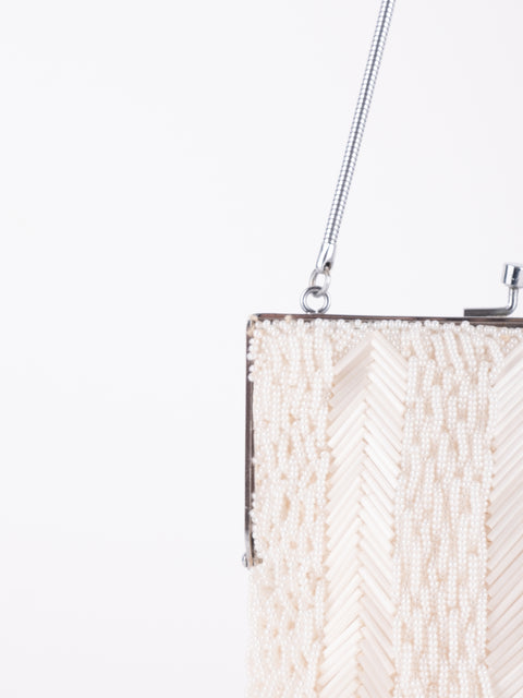 Vintage Handmade Beaded Mini Shoulder Bag Ivory