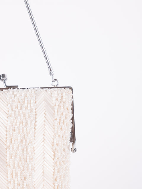 Vintage Handmade Beaded Mini Shoulder Bag Ivory