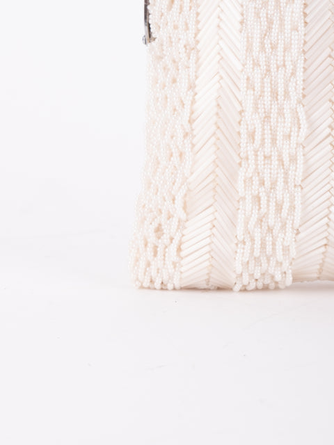 Vintage Handmade Beaded Mini Shoulder Bag Ivory