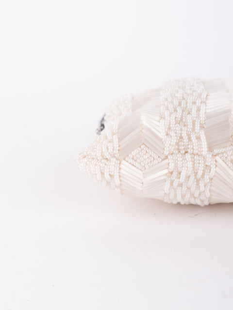 Vintage Handmade Beaded Mini Shoulder Bag Ivory