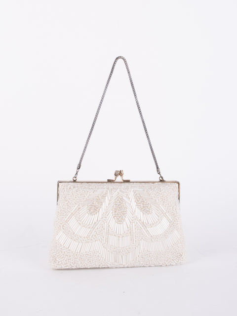 Vintage Handmade Beaded Evening Bag White