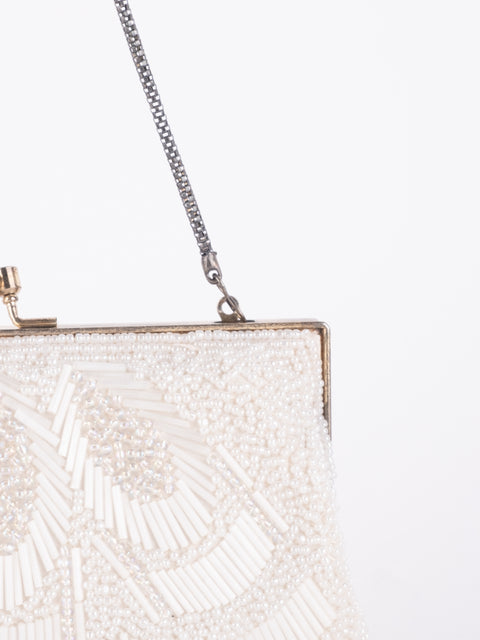 Vintage Handmade Beaded Evening Bag White