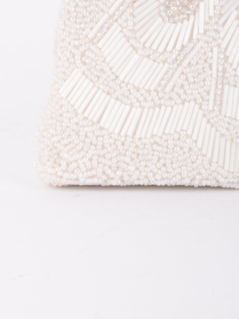 Vintage Handmade Beaded Evening Bag White