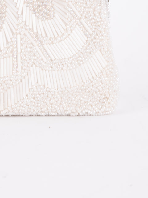 Vintage Handmade Beaded Evening Bag White