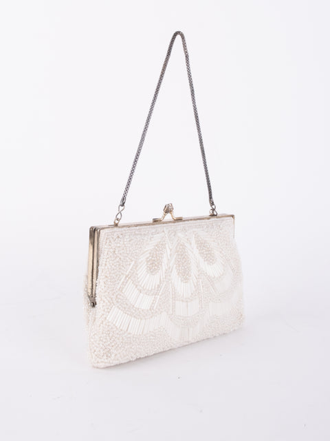 Vintage Handmade Beaded Evening Bag White