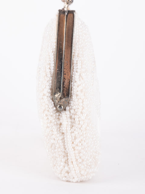 Vintage Handmade Beaded Evening Bag White